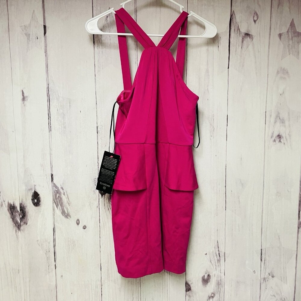 Bebe Red Peplum Dress Size Small Cross Front Peplum Waist Straight Skirt